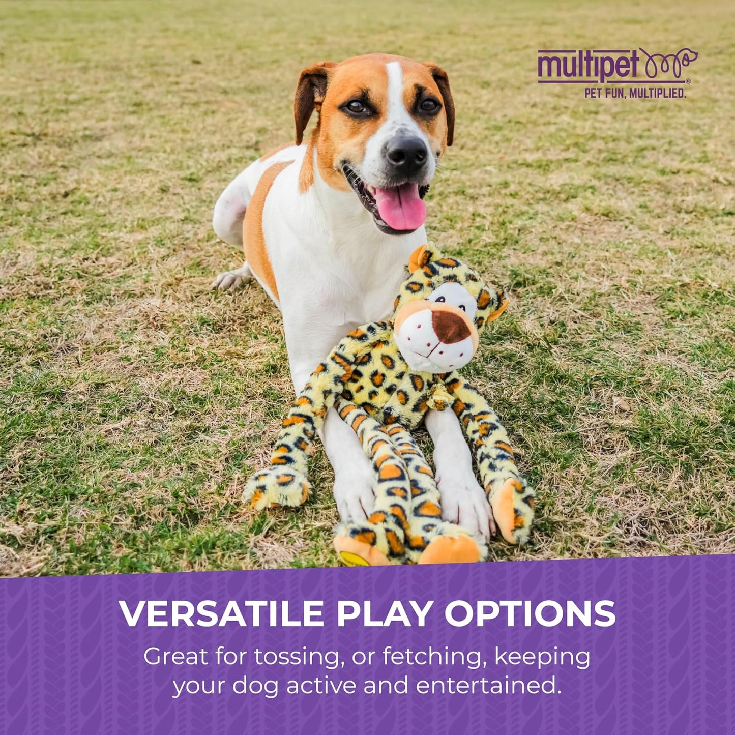 SWINGIN’ SAFARI LEOPARD PLUSH SQUEAK SOUND INTERACTIVE DOG TOY