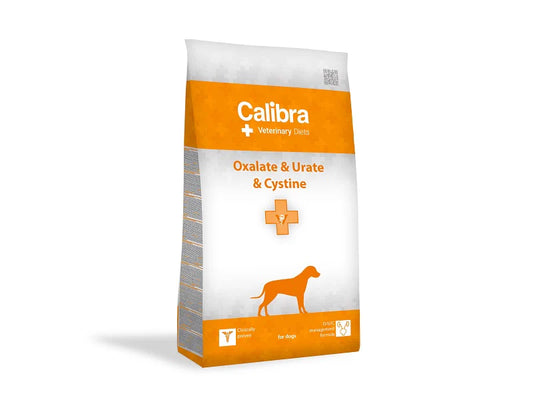 Calibra veterinary dog food for oxalate and urate stones with cystine support in white and orange bag
