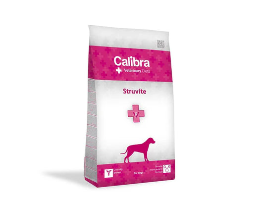 Calibra dog food for struvite crystals with veterinary diet care in white and pink packaging