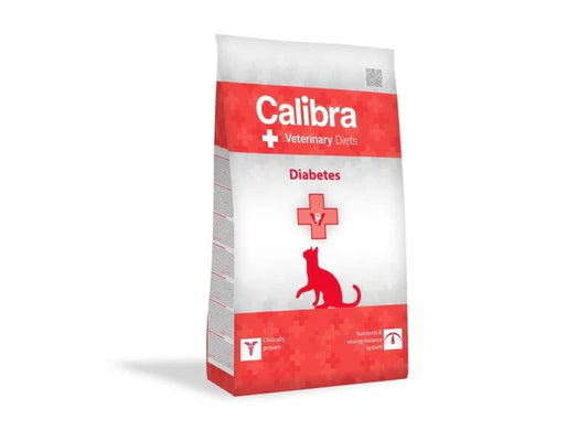 CALIBRA VETERINARY DIET CAT DIABETES dry cat food bag with red and white packaging