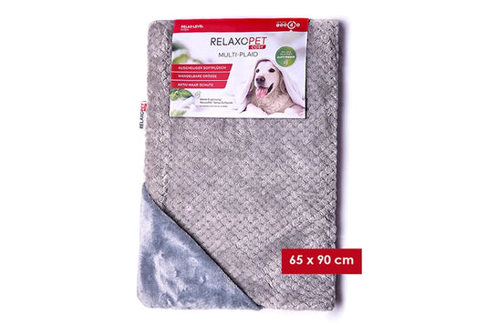 RelaxoPet gray stress relief blanket for anxious pets with soft textured fabric and cozy lining